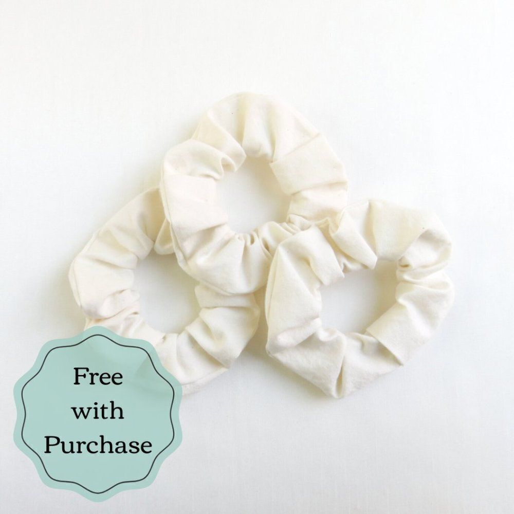 Scrunchies Set of 3- Organic Cotton - Ivory White - Handmade - FREE W/ PURCHASE 